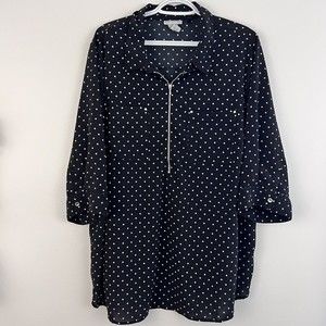 CATHERINES Blouse Black Polka Dot Size 22 / 24 WP “Petite” Oversized Zip-Up